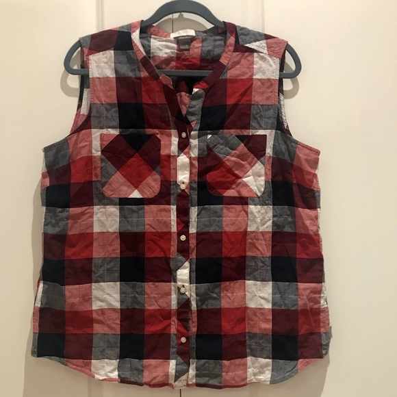 Eddie Bauer sleeveless blouse gingham cotton vest - Picture 3 of 8